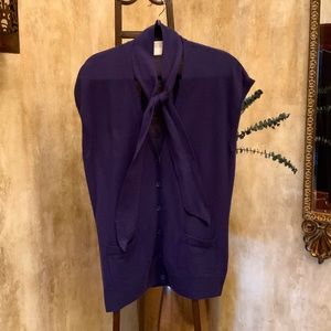 Michael Kors Navy Sweater Vest w/ Tie at Neckline.  Cotton/Nylon.  Size L.